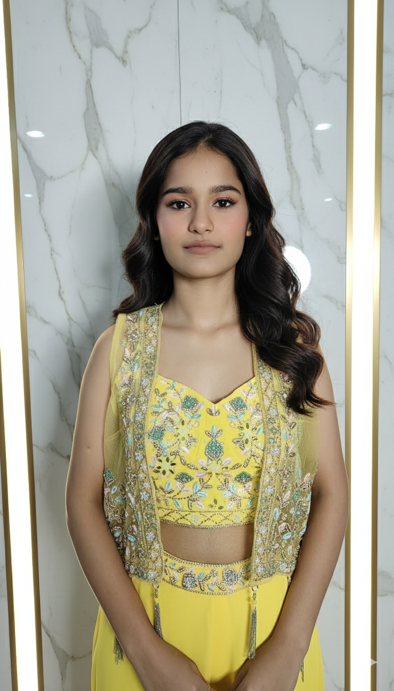 Designer party wear three piece set palazzo blouse and jacket 