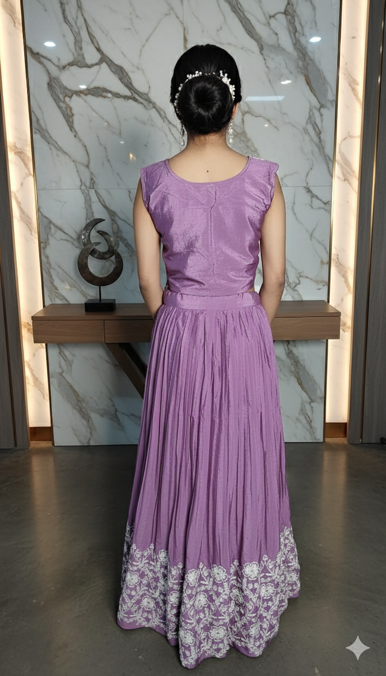 Designer three piece set blouse jacket and lehenga 