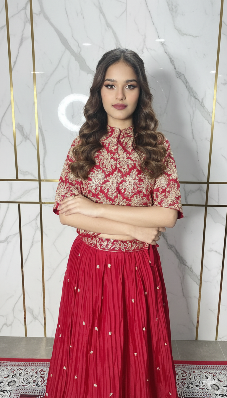 Designer party wear three pieces jacket lehenga and blouse 