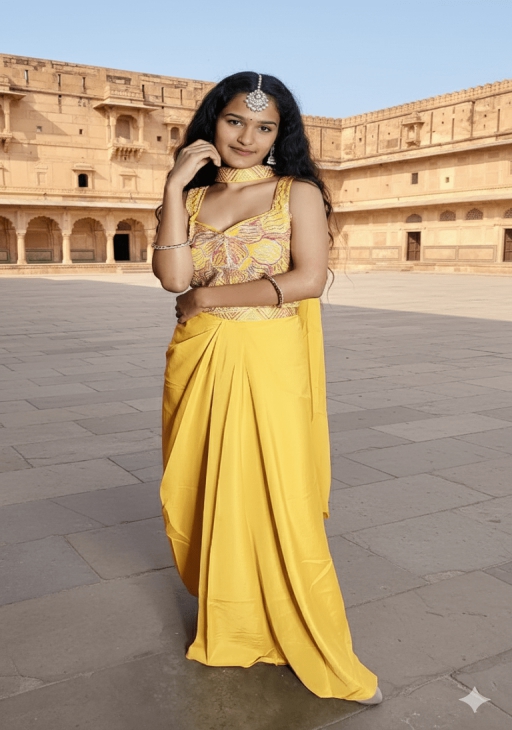 Girls Imported Draped Set Yellow