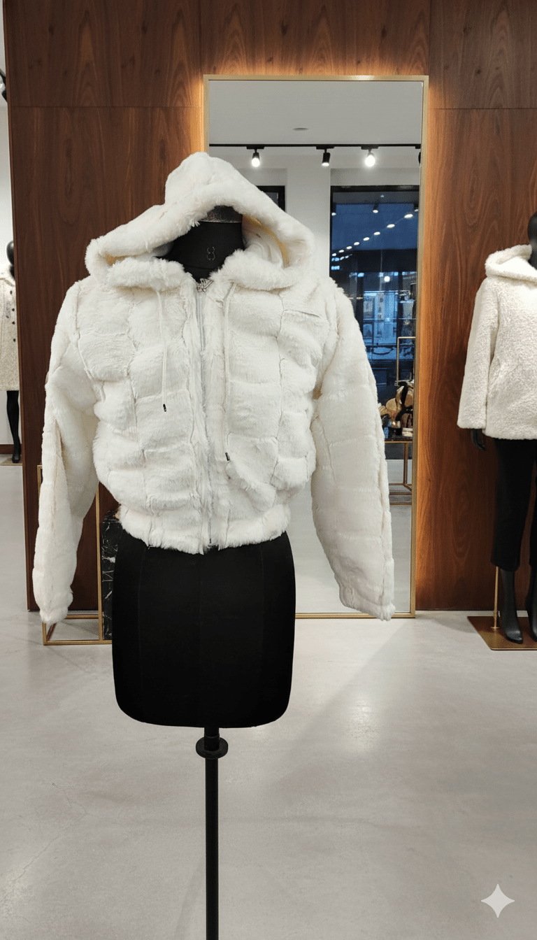 Girls Winter Faux Fur White Hoodie