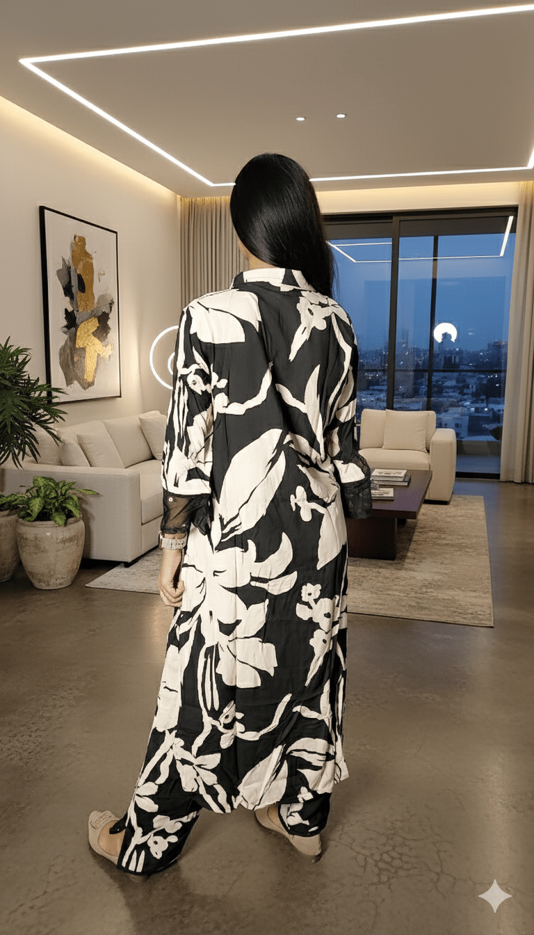 Women Black White Rayon Suit Set