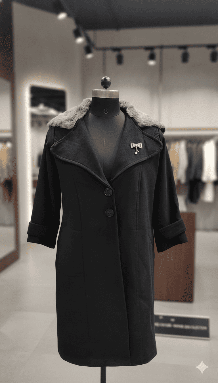 Girls Fur Collar Coat â€“ Black