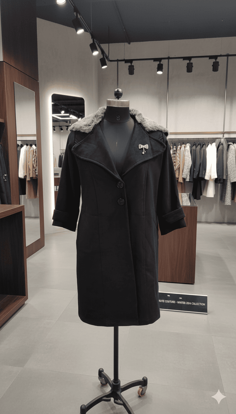 Girls Fur Collar Coat â€“ Black