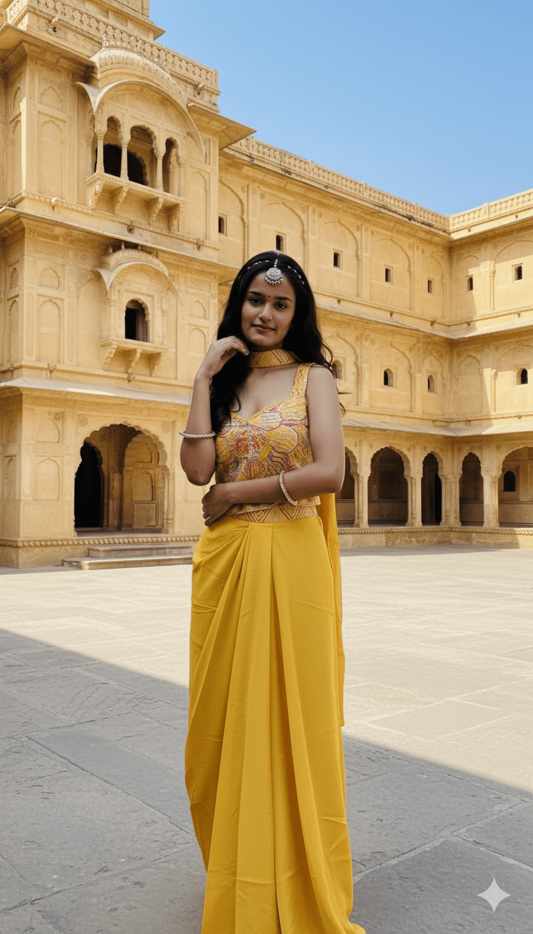 Girls Imported Draped Set Yellow