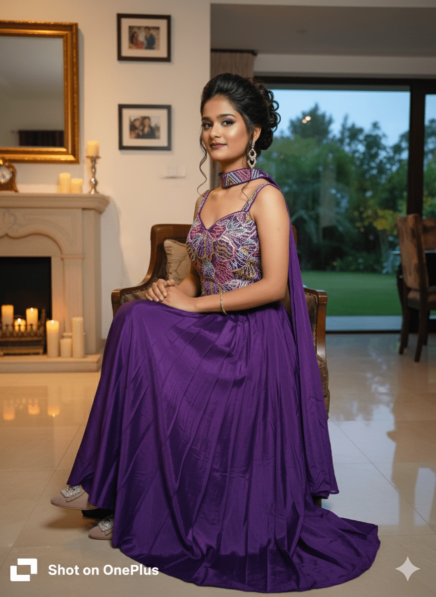 Girls Imported Draped Set Purple