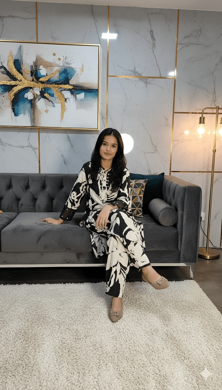 Women Black White Rayon Suit Set