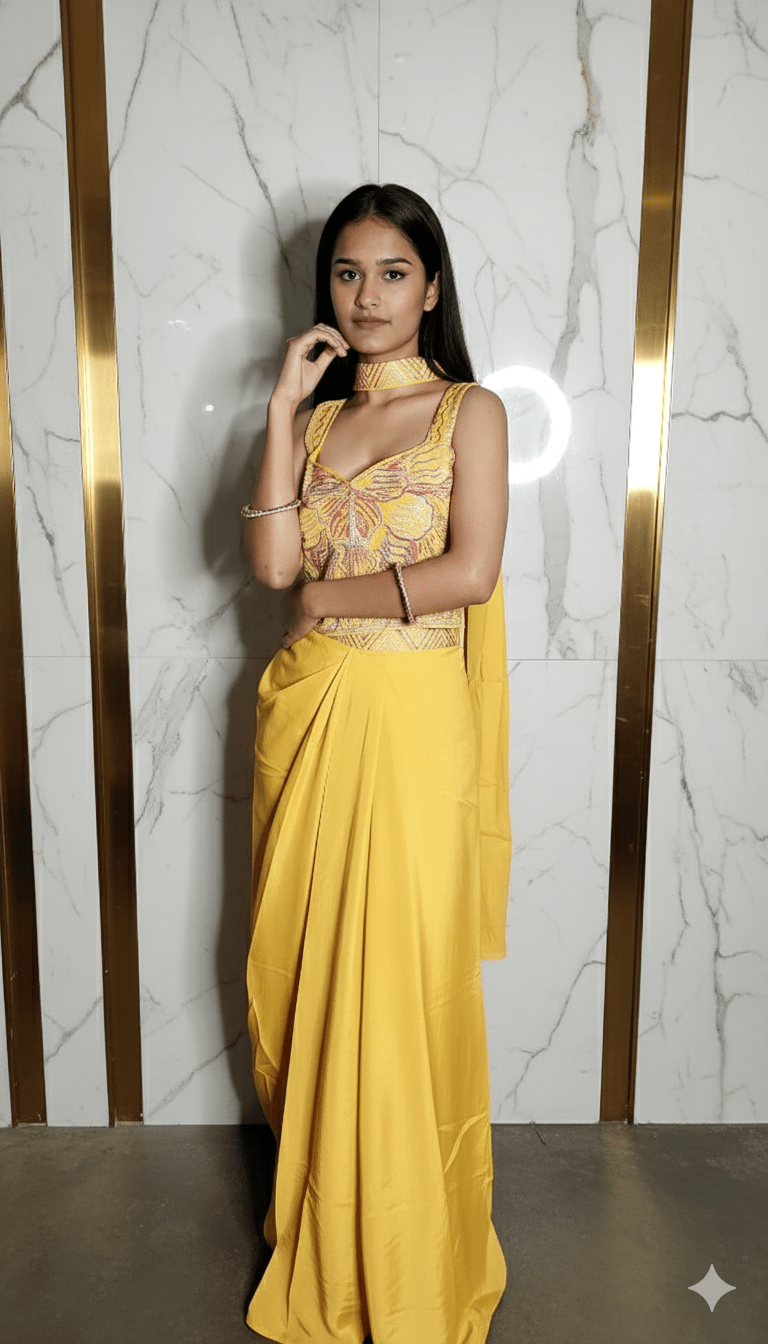 Girls Imported Draped Set Yellow