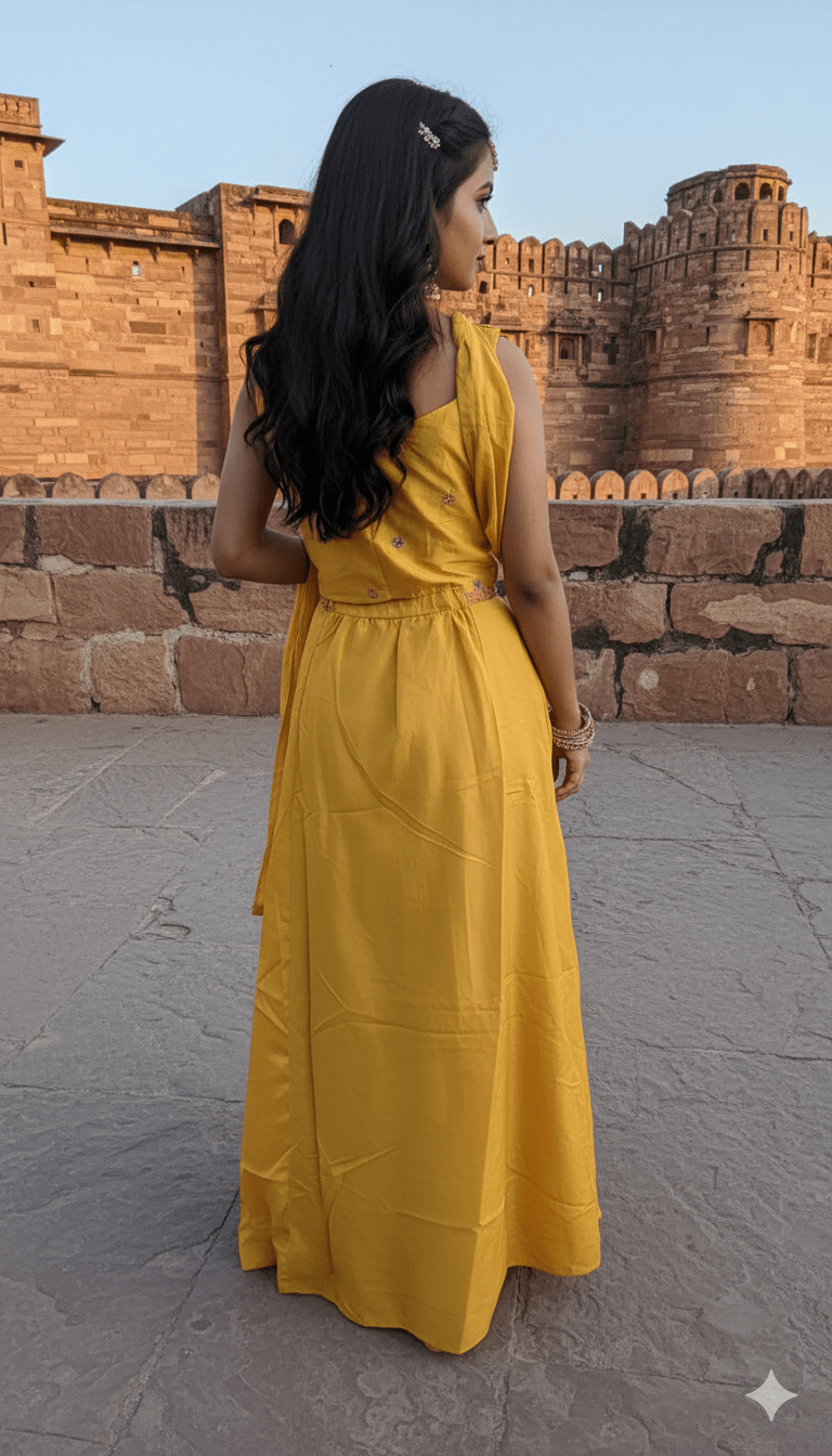 Girls Imported Draped Set Yellow