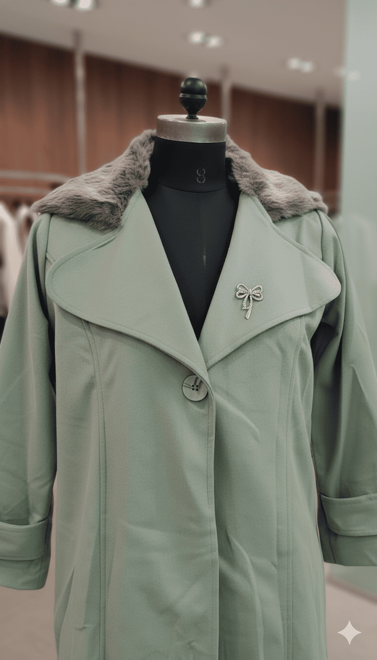 Girls Fur Collar Coat â€“ Green