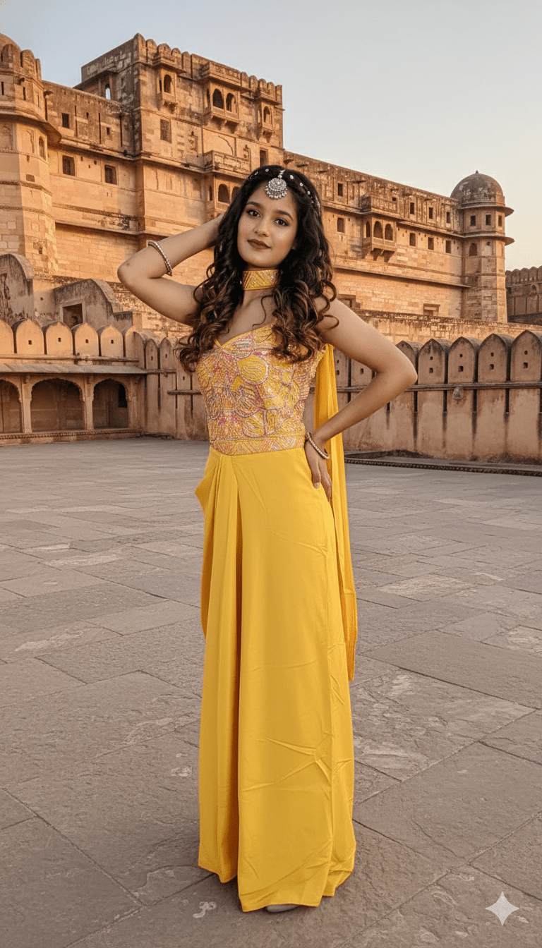 Girls Imported Draped Set Yellow