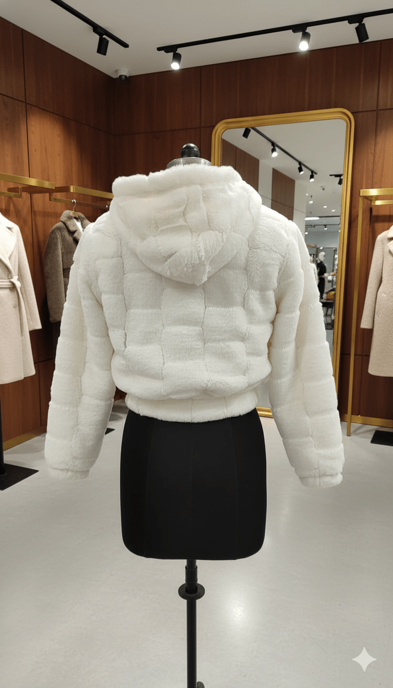 Girls Winter Faux Fur White Hoodie