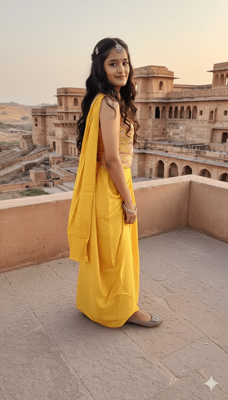 Girls Imported Draped Set Yellow