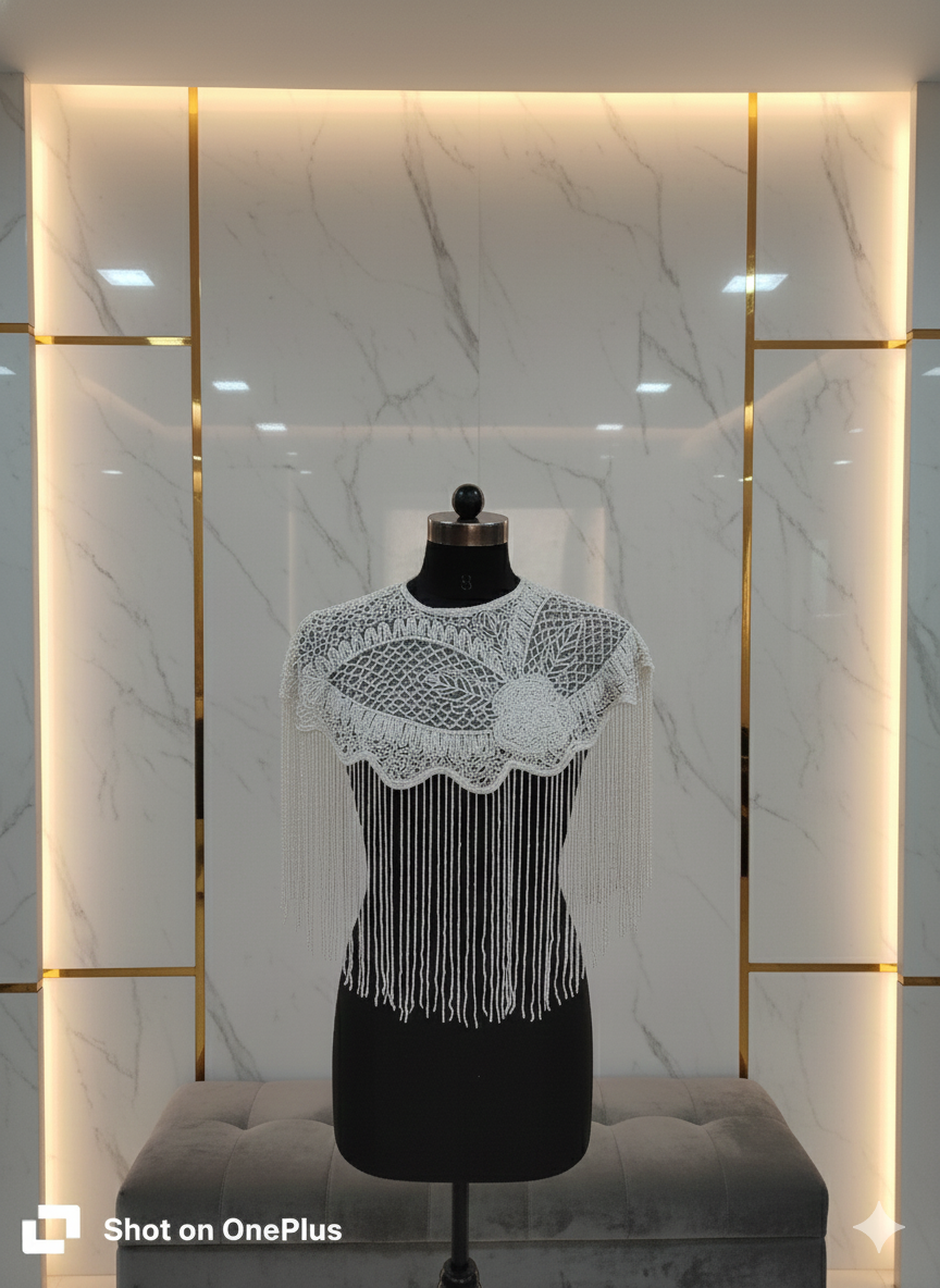 Women and girl net poncho with stylish Beads