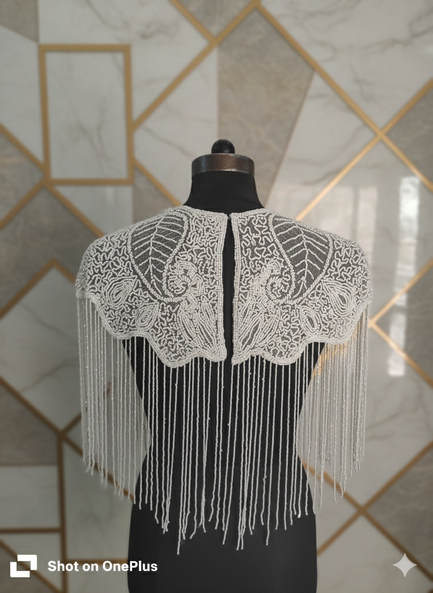 Women and girl net poncho with stylish Beads