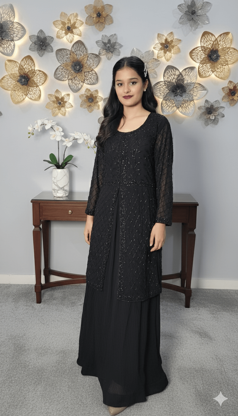 Girls Handwork Black Gown