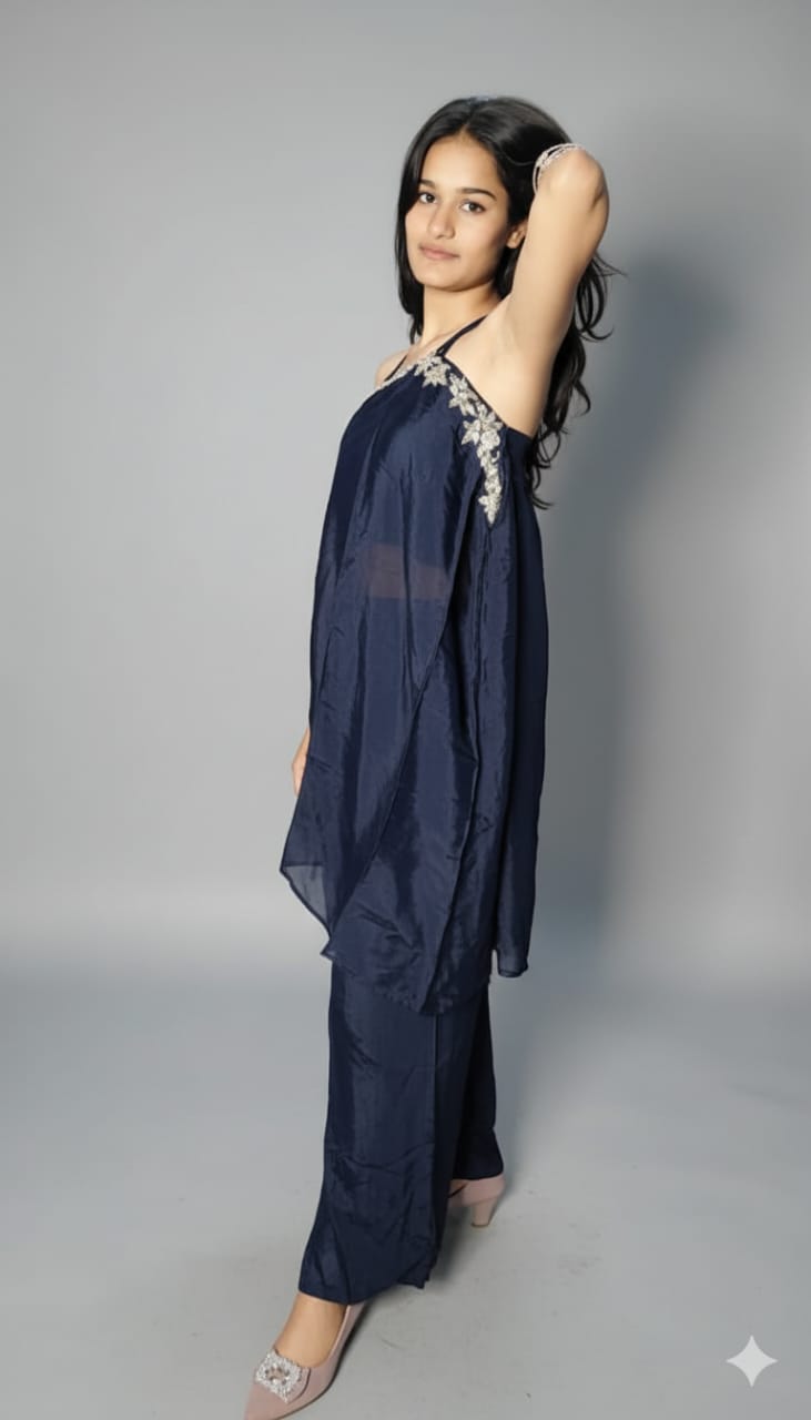 Women Navy Chinnon Western Dress